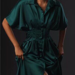 Satin Emerald shirt dress